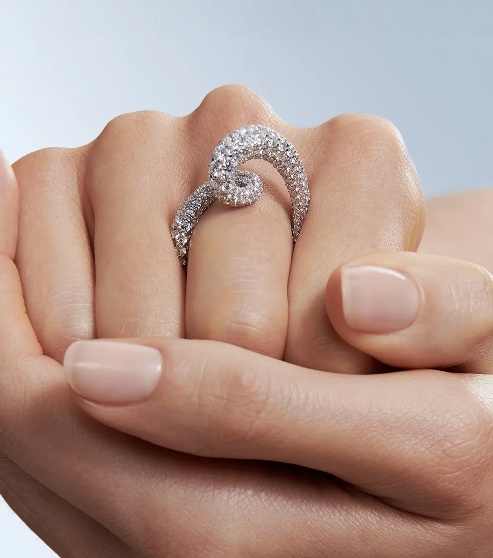 Unsaid's Whirlwind ring crafted in18k recycled white gold with pave lab-grown diamonds.