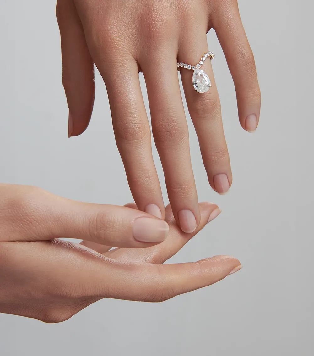 Unsaid's lab-grown pear shaped diamond ring in white gold. 