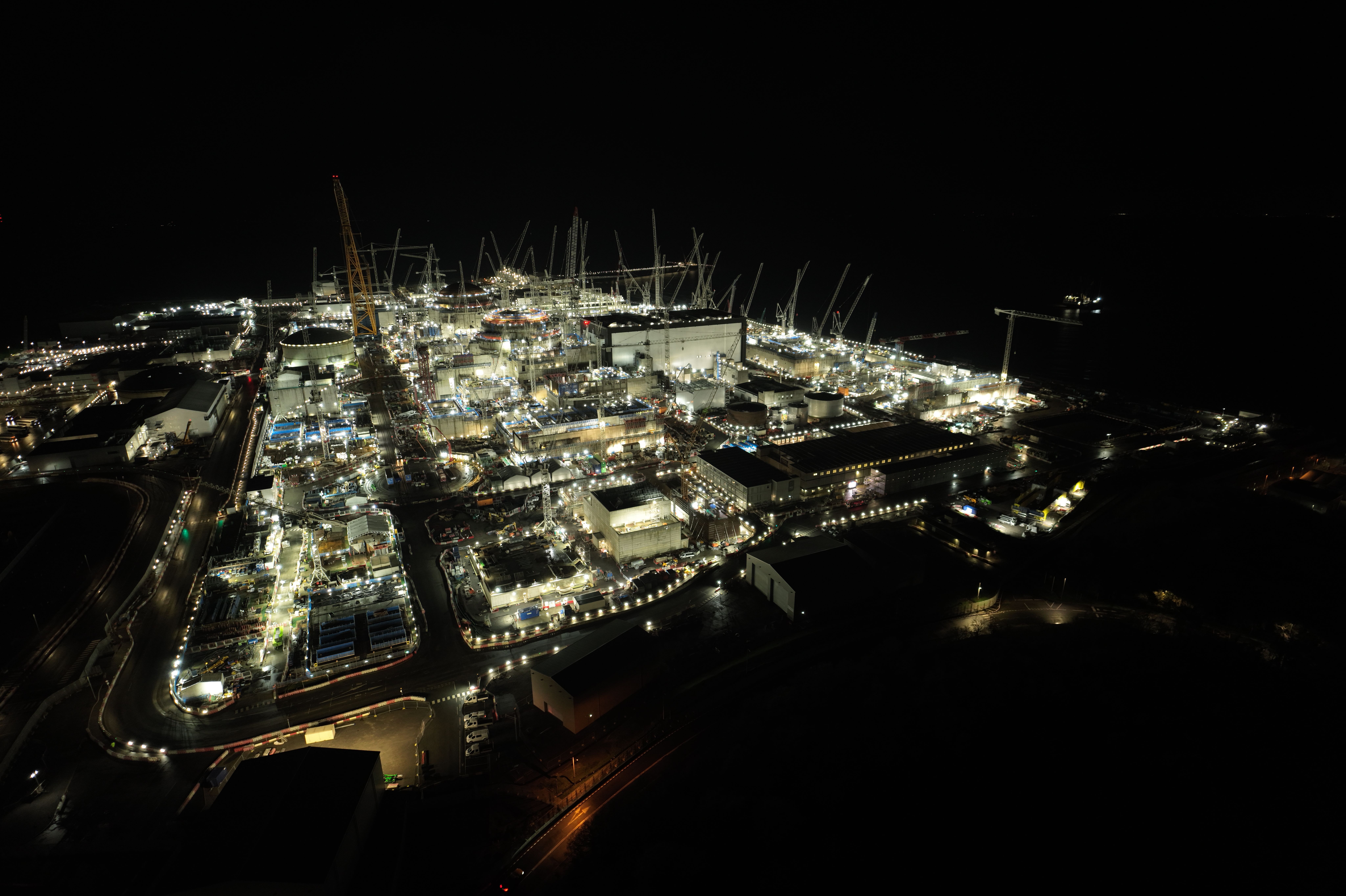 Hinkley Point C at night.