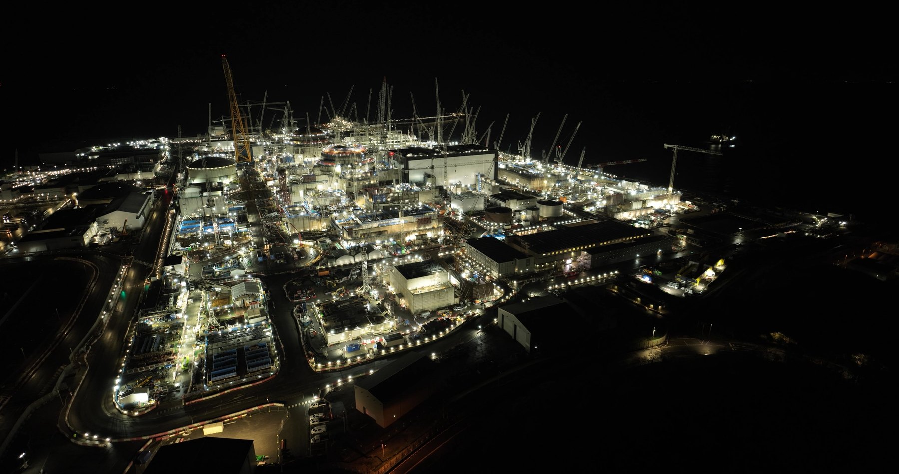 Hinkley Point C at night.