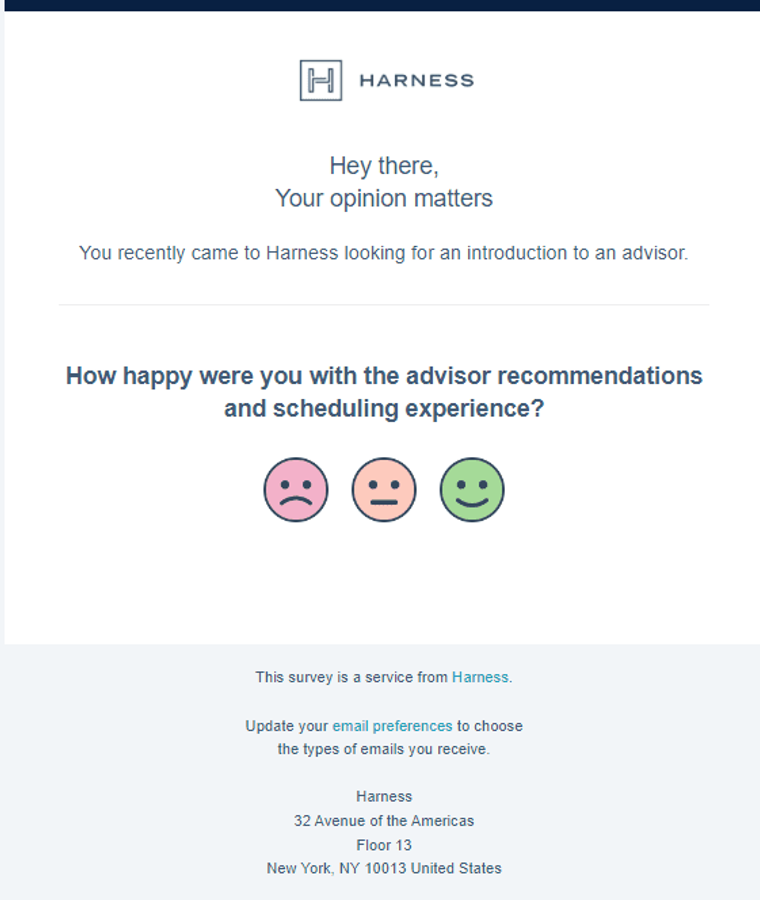 Sample tax client CSAT survey from Harness