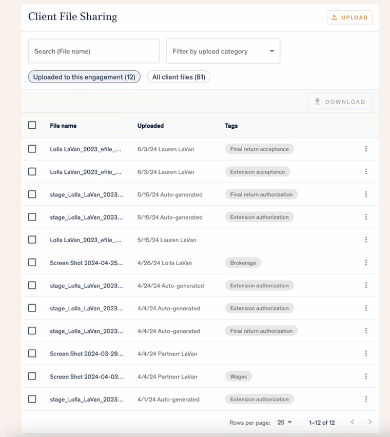 Client file sharing in the Harness portal