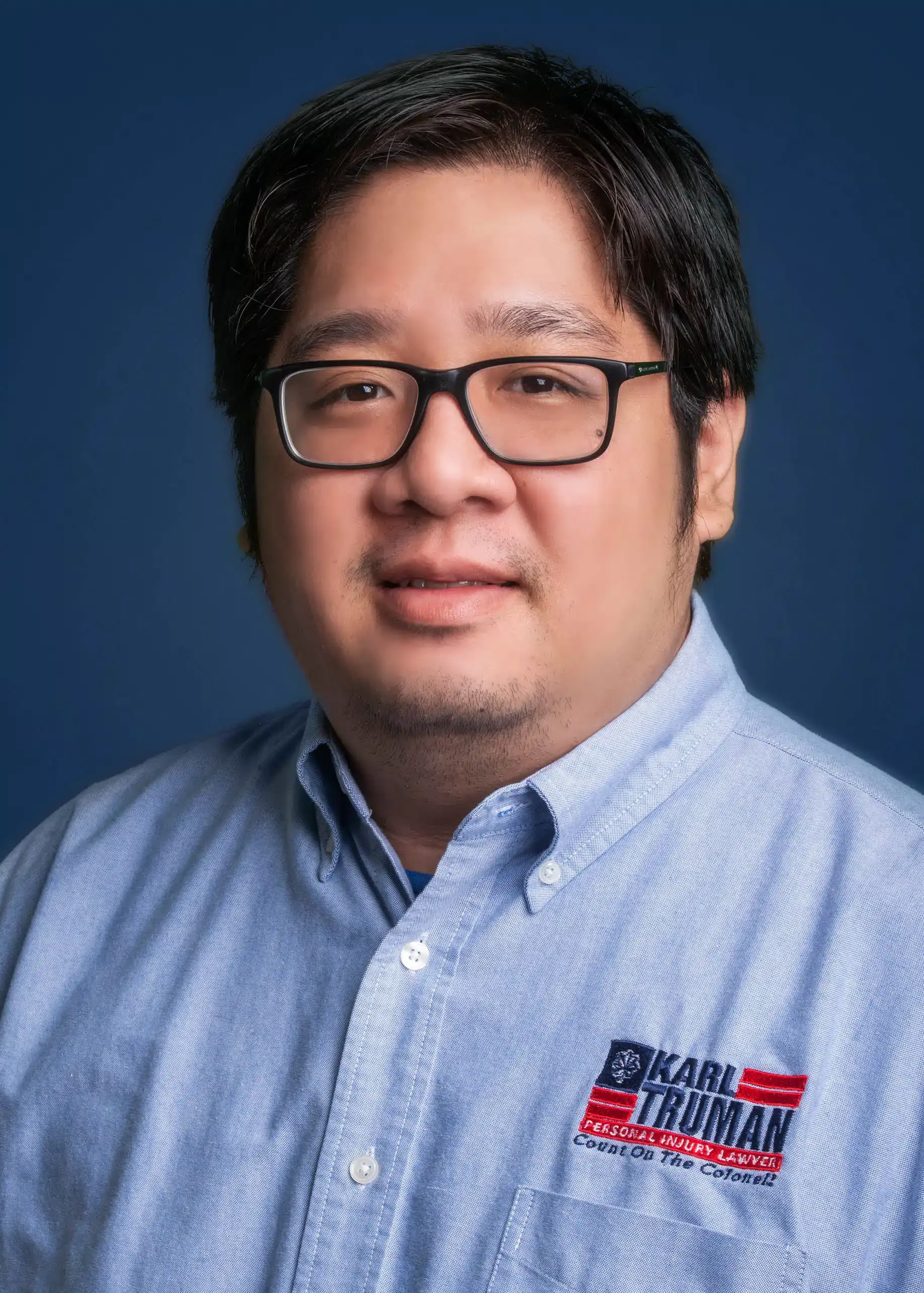 an image of a man in blue shirt