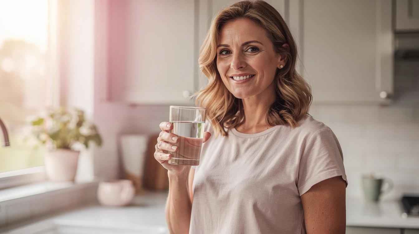 Confident woman in her 40s enjoying a sunlit summer morning with renewed energy