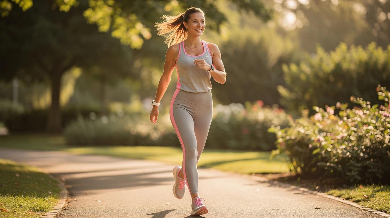 Woman in athletic wear feeling energized outdoors during a summer morning walk