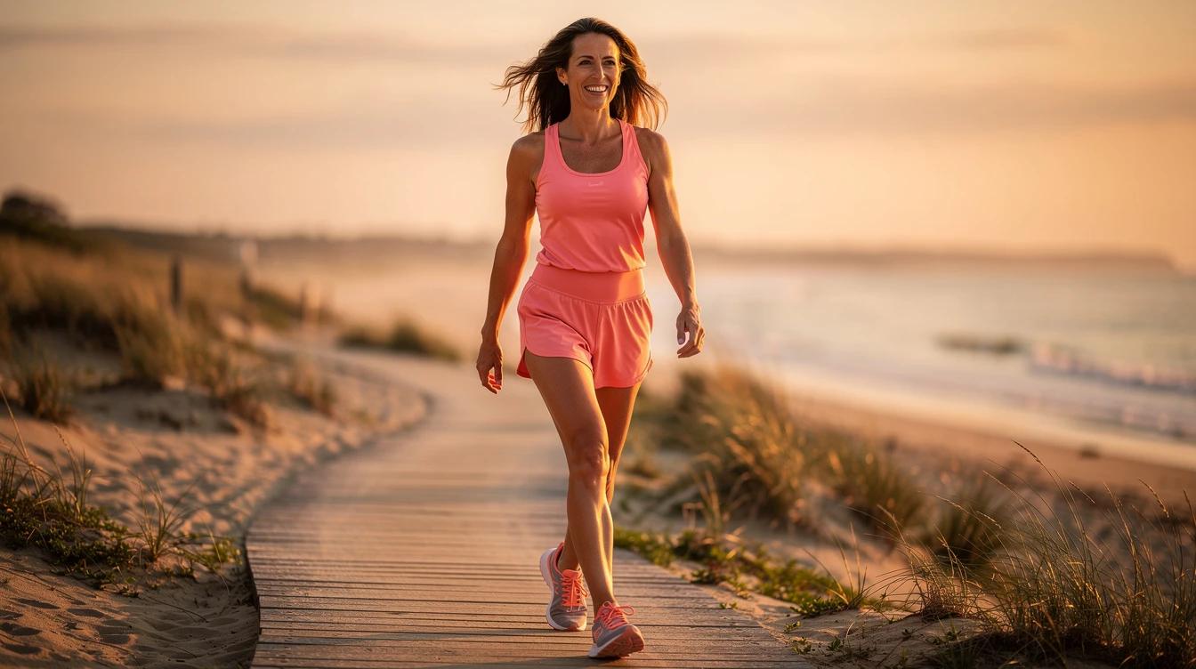 Smiling woman enjoying outdoor summer activities by the beach