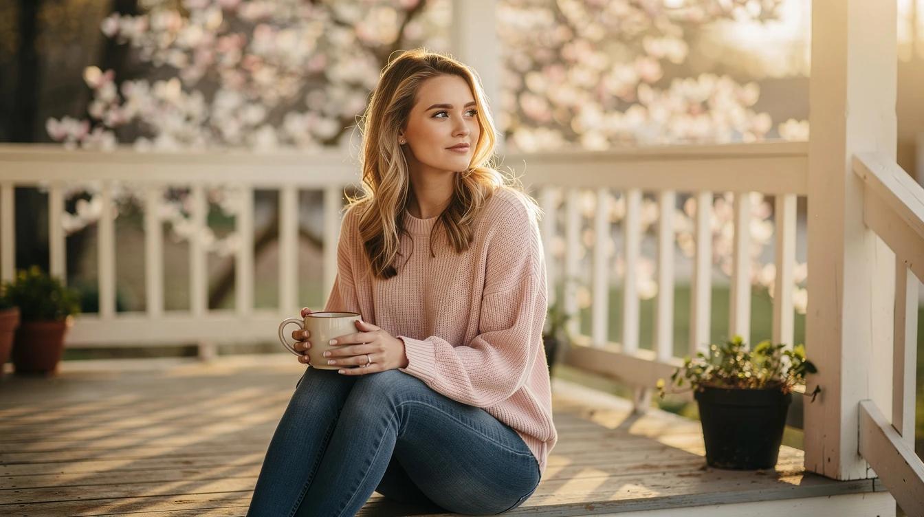 Savannah sitting on her Nashville porch in spring light