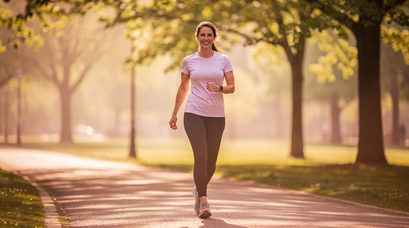 Confident woman in her late thirties enjoying a summer morning walk outdoors