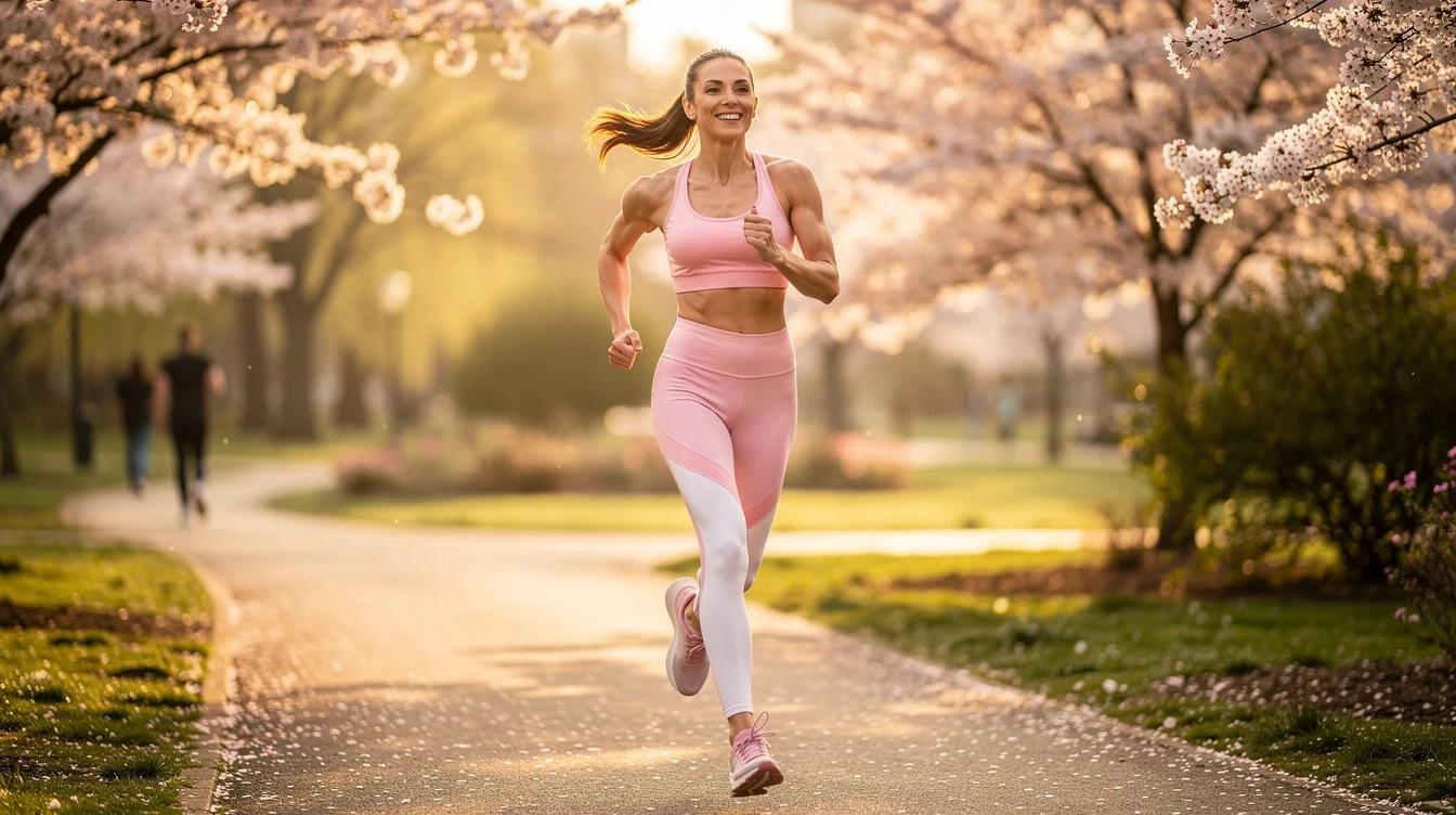 Woman enjoying outdoor spring exercise with renewed energy
