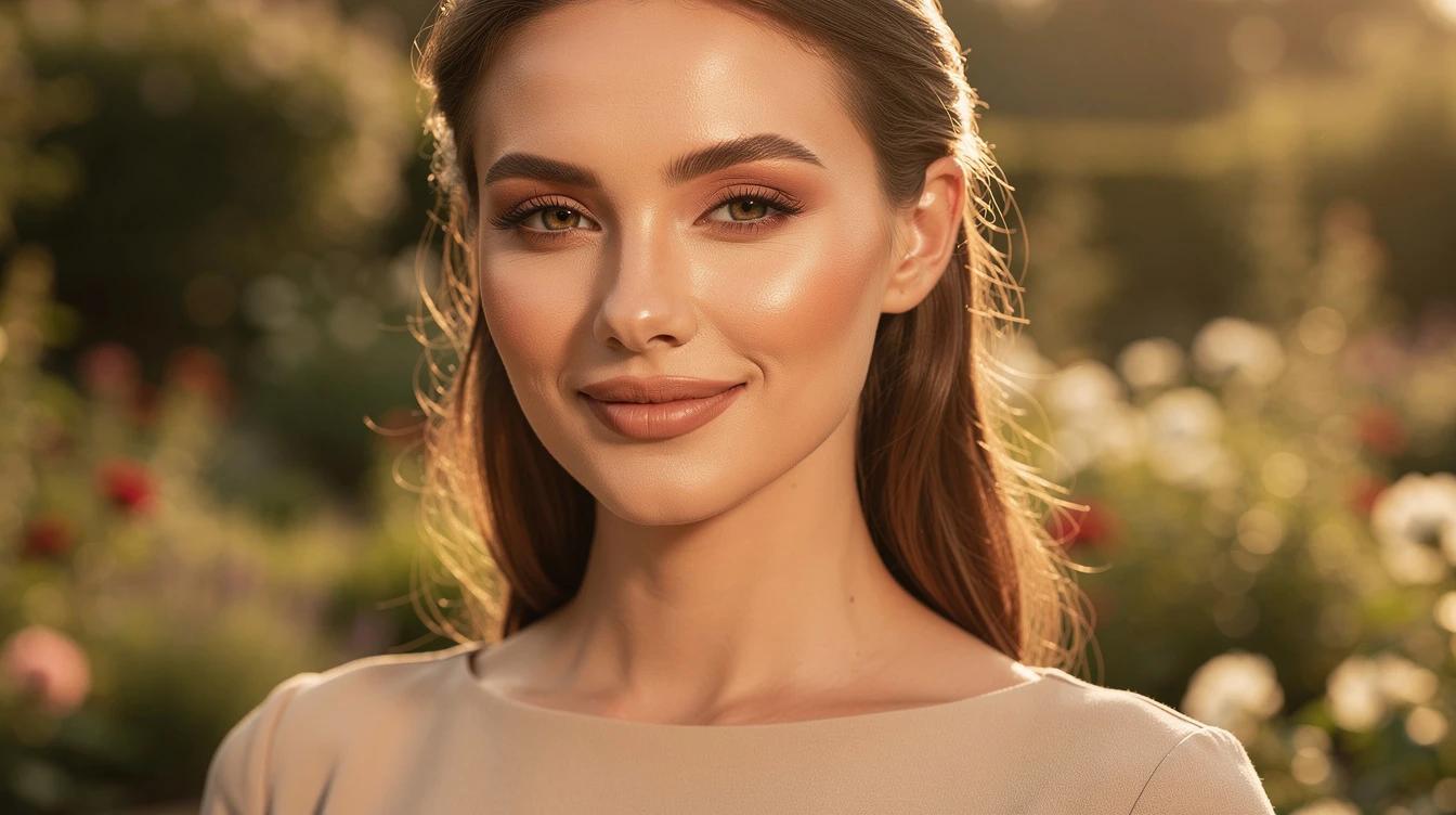 Confident woman with radiant, even-toned skin enjoying natural sunlight