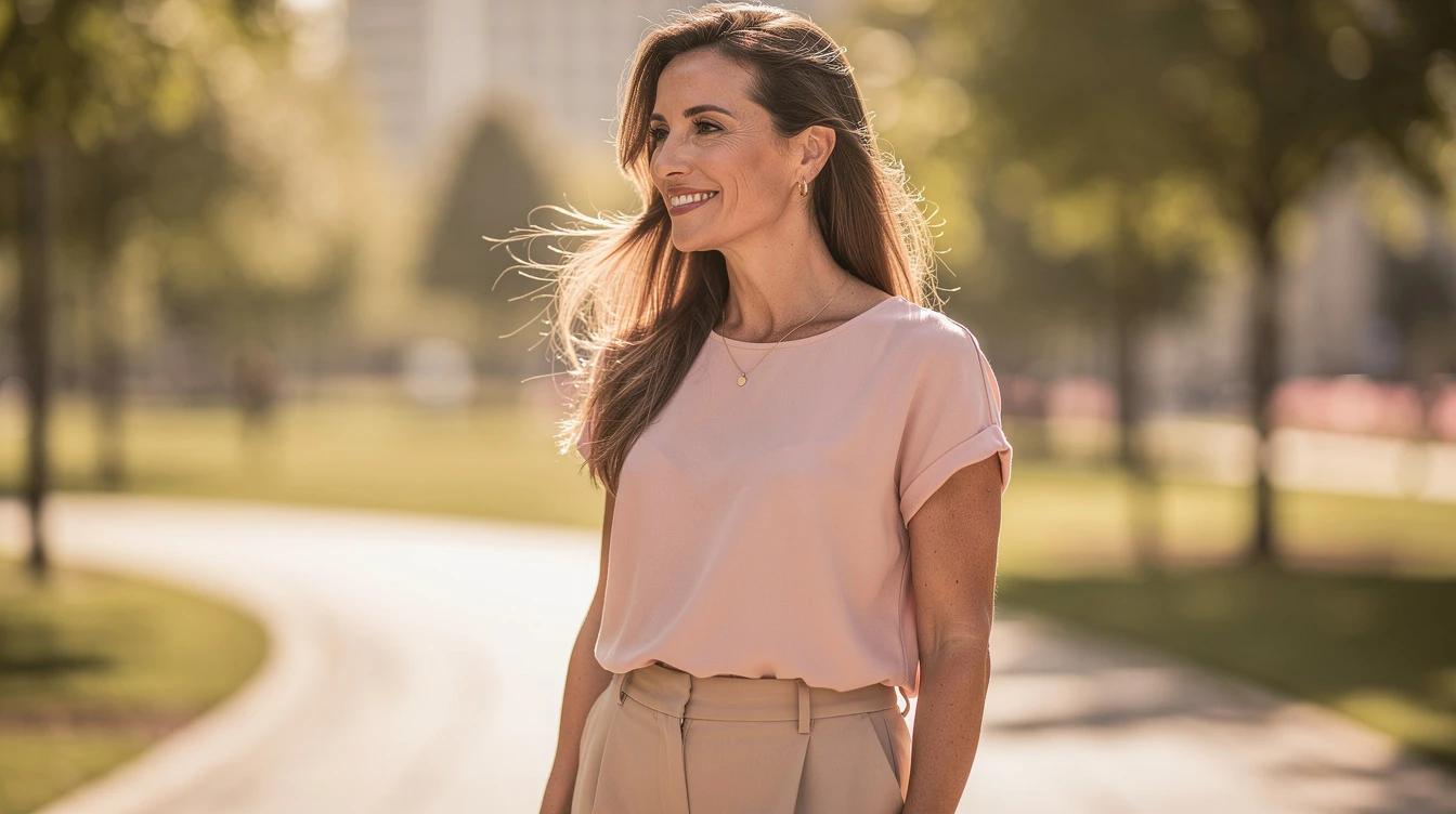 Confident woman in her late thirties enjoying a bright summer morning outdoors