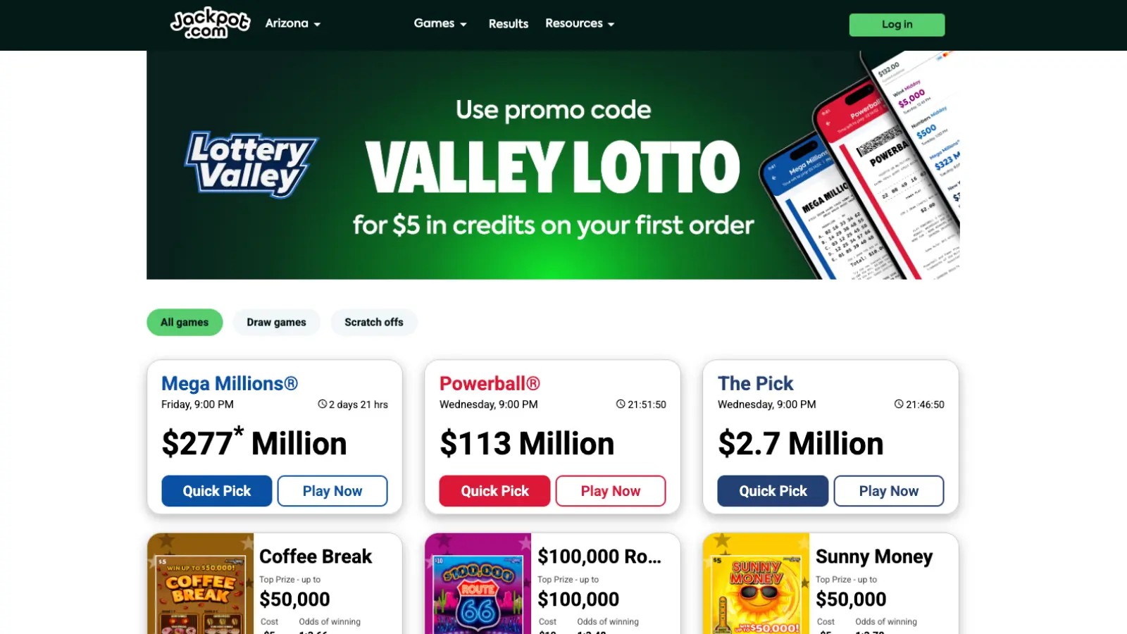 Verified Jackpot.com promo code VALLEYLOTTO confirmed on Lottery Valley’s partner page for a $5 bonus credit