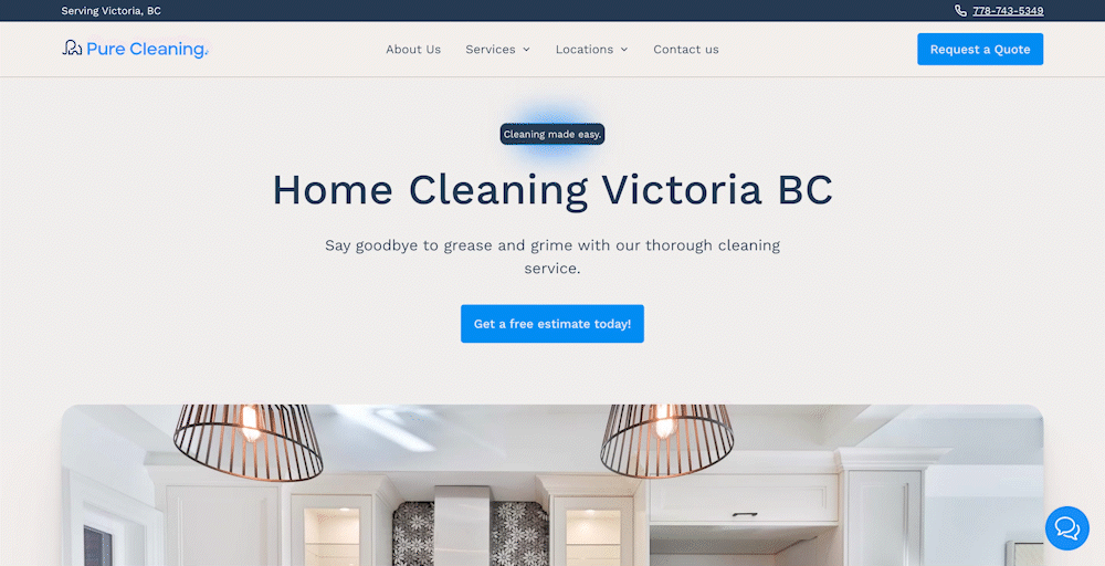 The home page of Pure Cleaning Victoria loading