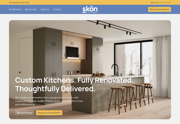 Scrolling animation of the skön kitchens landing page