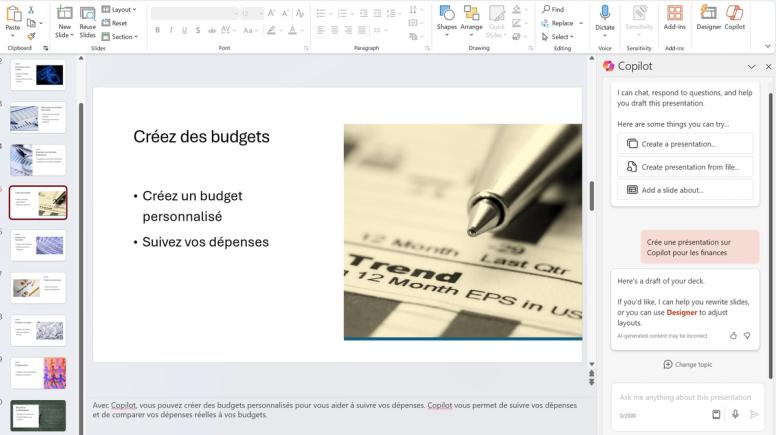 Copilot comme outil pour créer des présentations professionnelles
