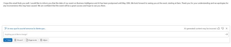 Rédiger un courriel avec l'aide de Copliot