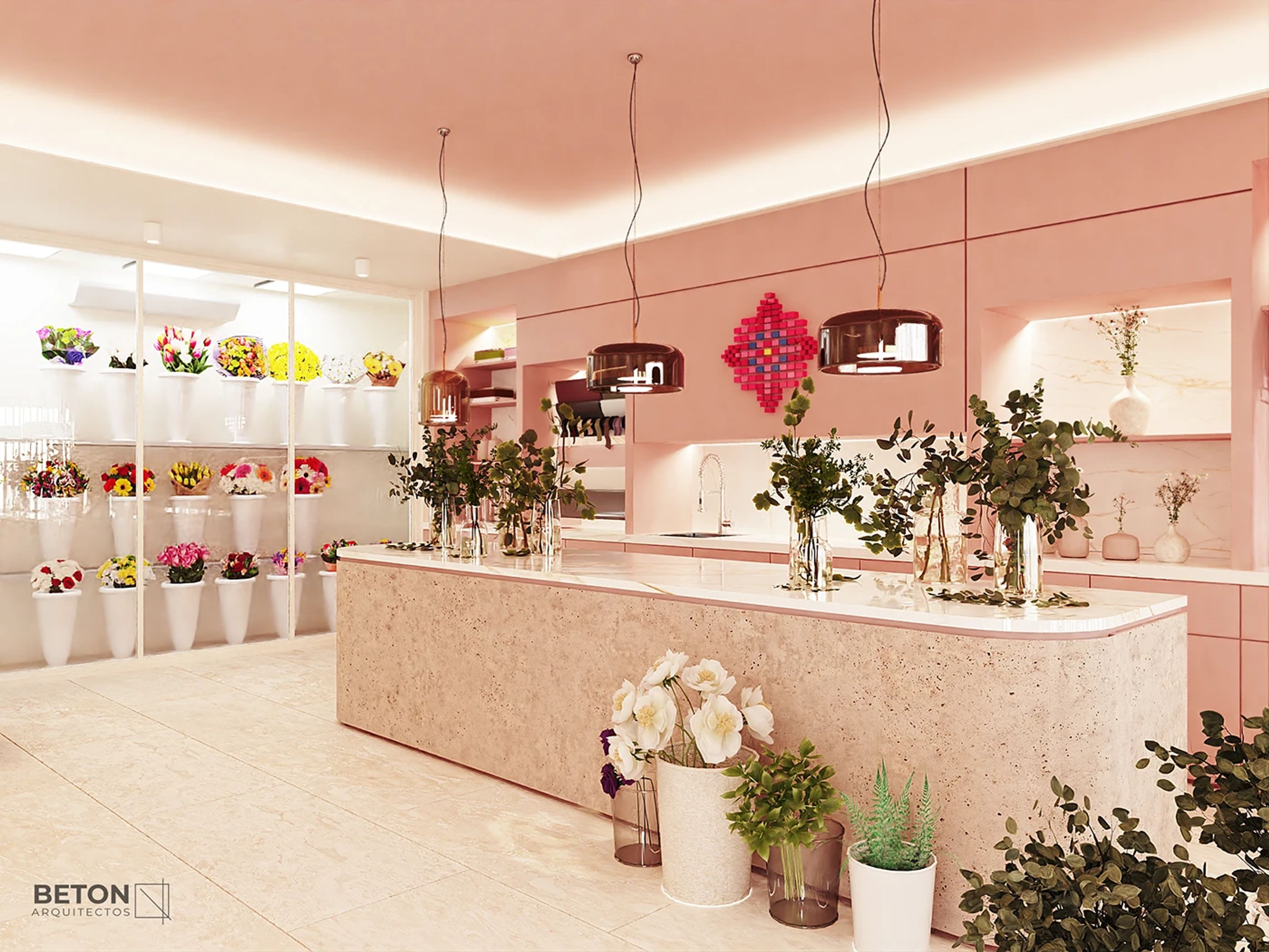 Dulce Flor — the plaster bench wrapping the shop