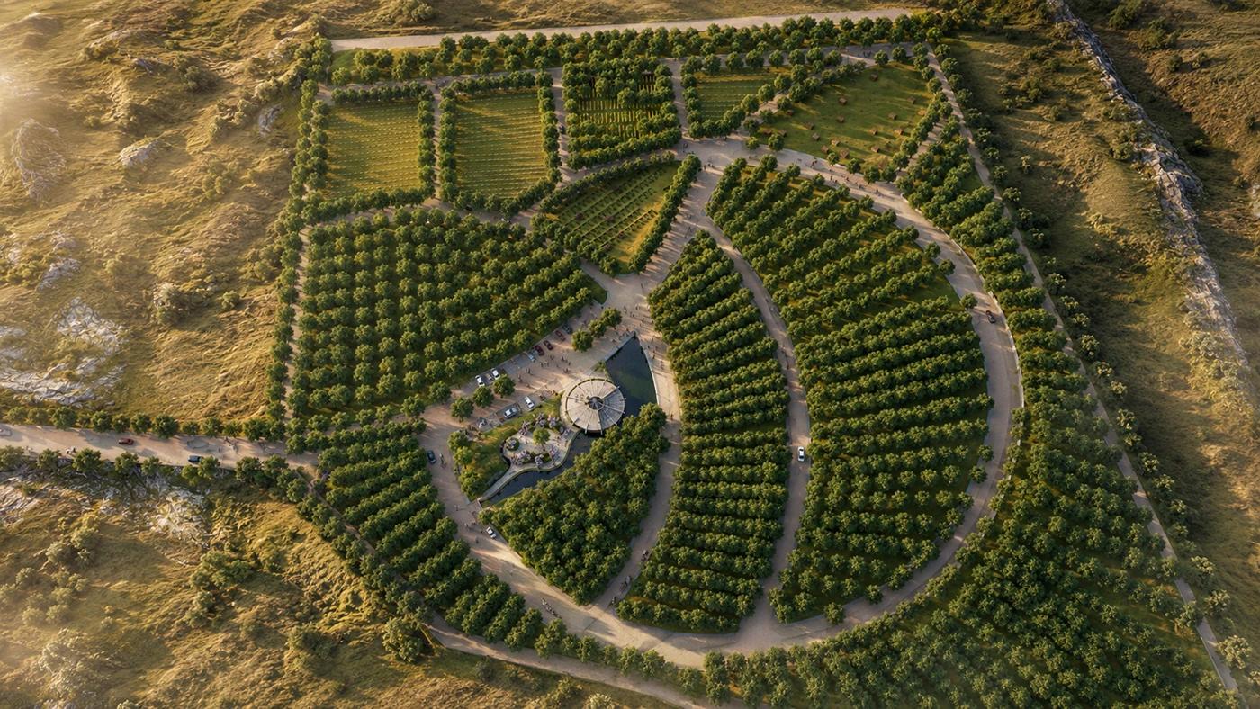 Ecological Cemetery — master plan on the existing contours