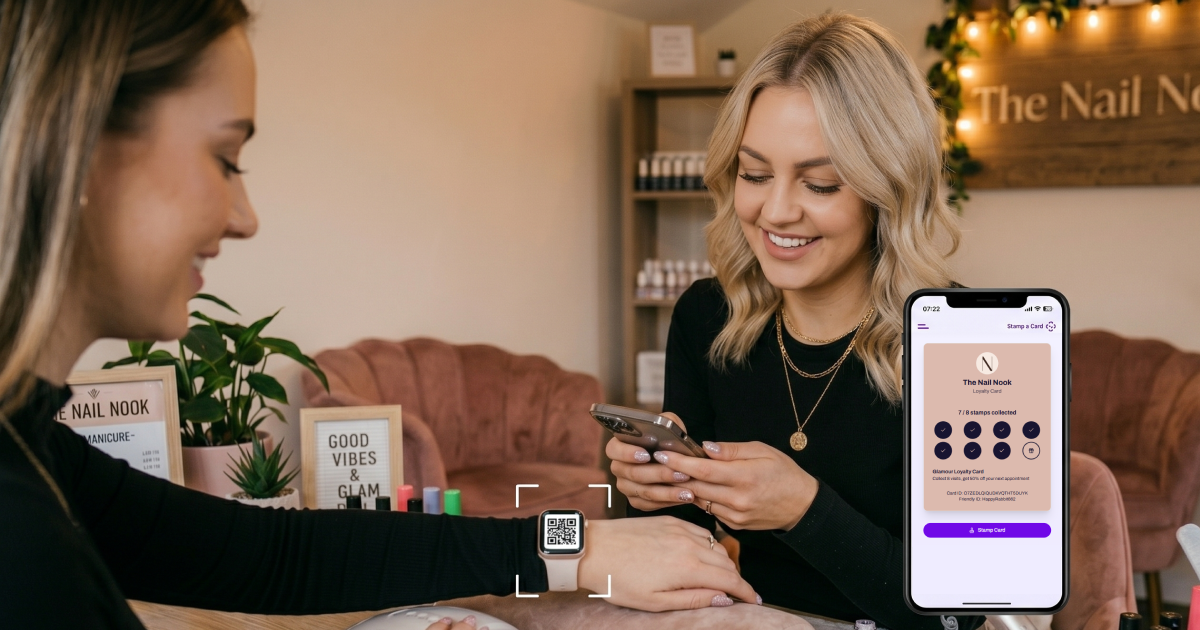 Nail salon scanning and stamping digital loyalty stamp card