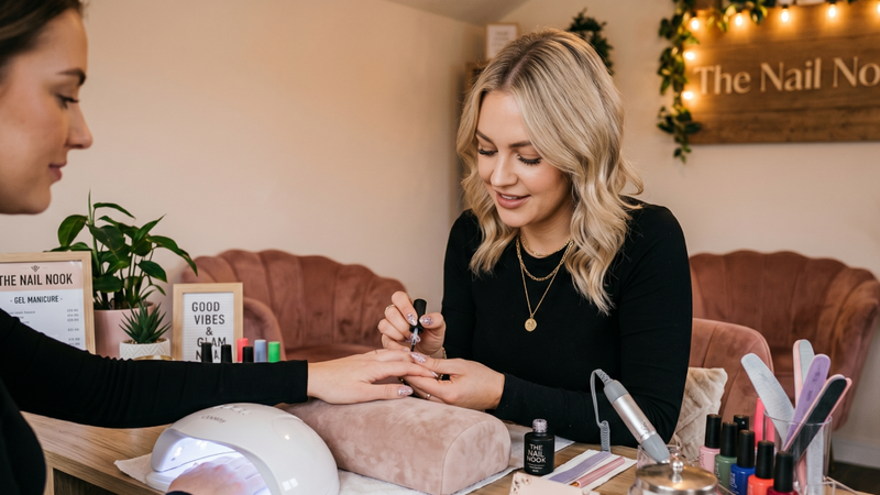Chloe in The Nail Nook with a client