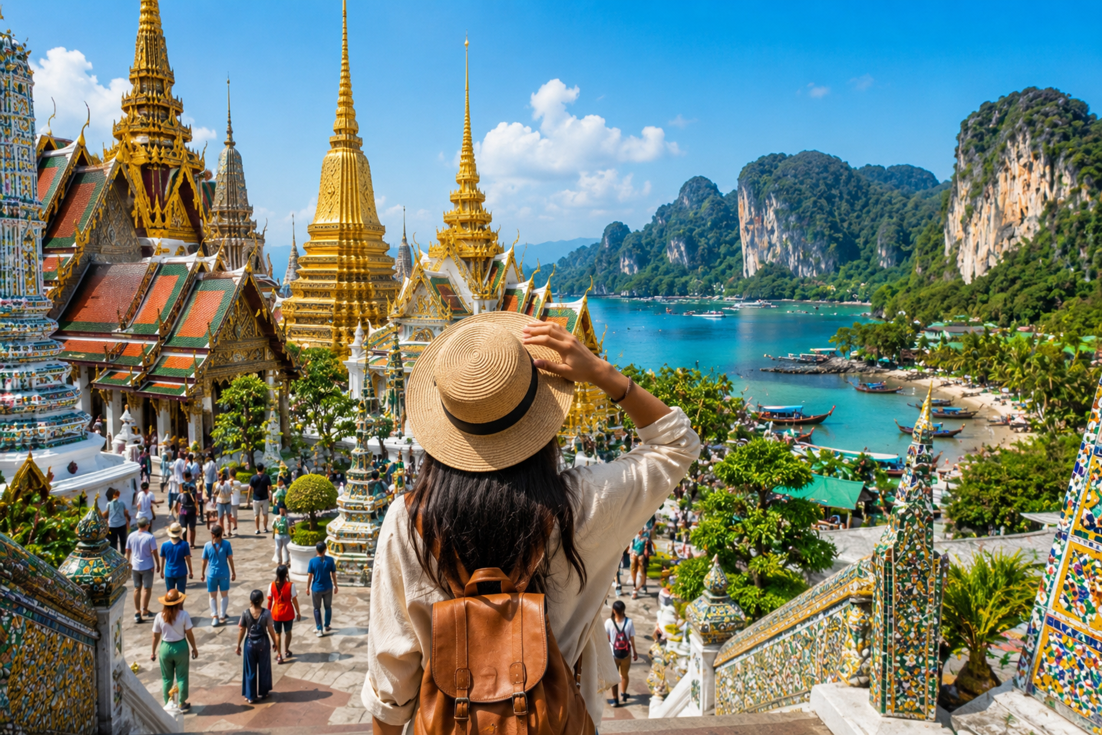 Kenyan travellers exploring a colourful Bangkok temple before continuing to Chiang Mai and the beaches of Phuket