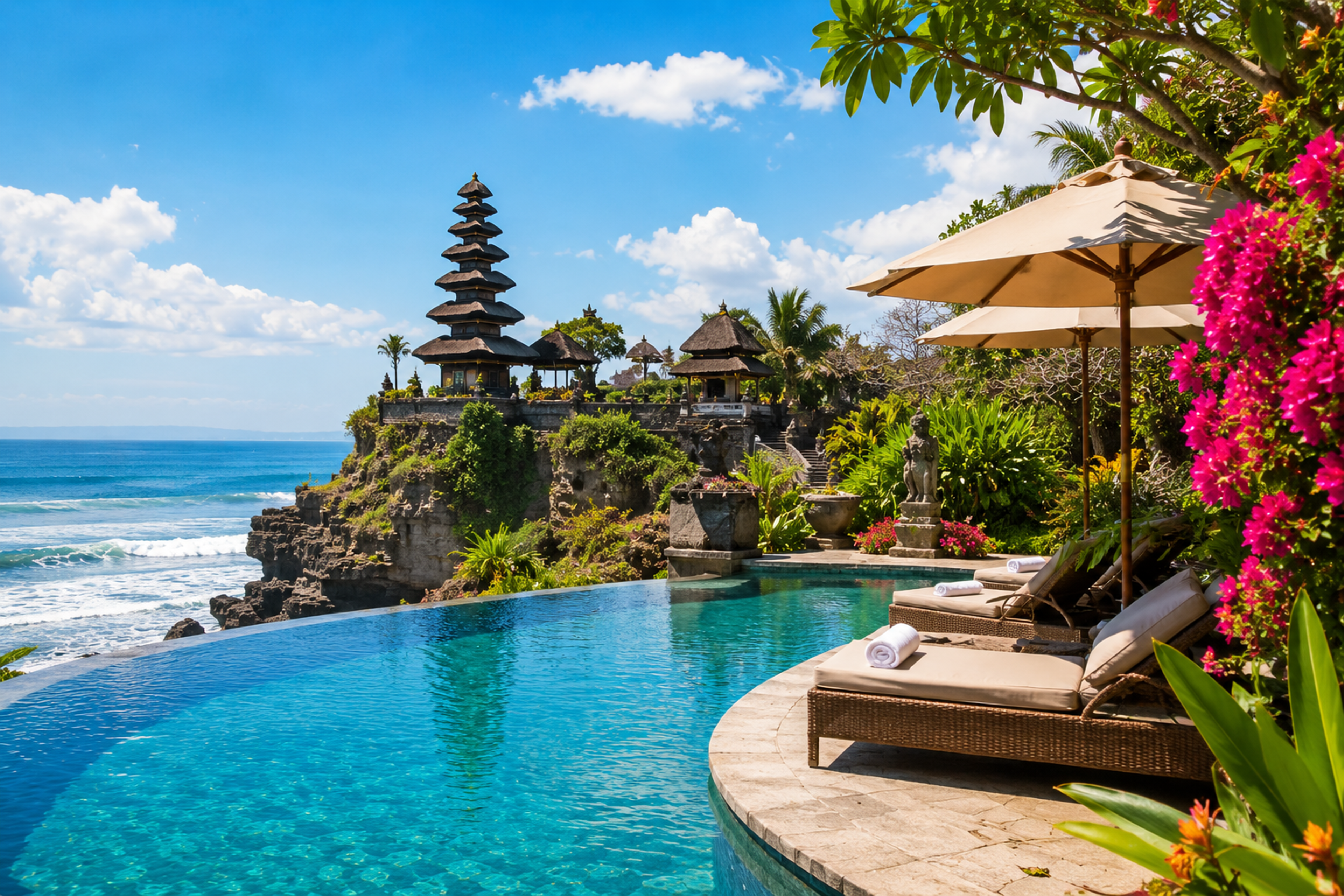 Luxury Bali resort with an infinity pool, tropical gardens and a clifftop temple overlooking the Indian Ocean.