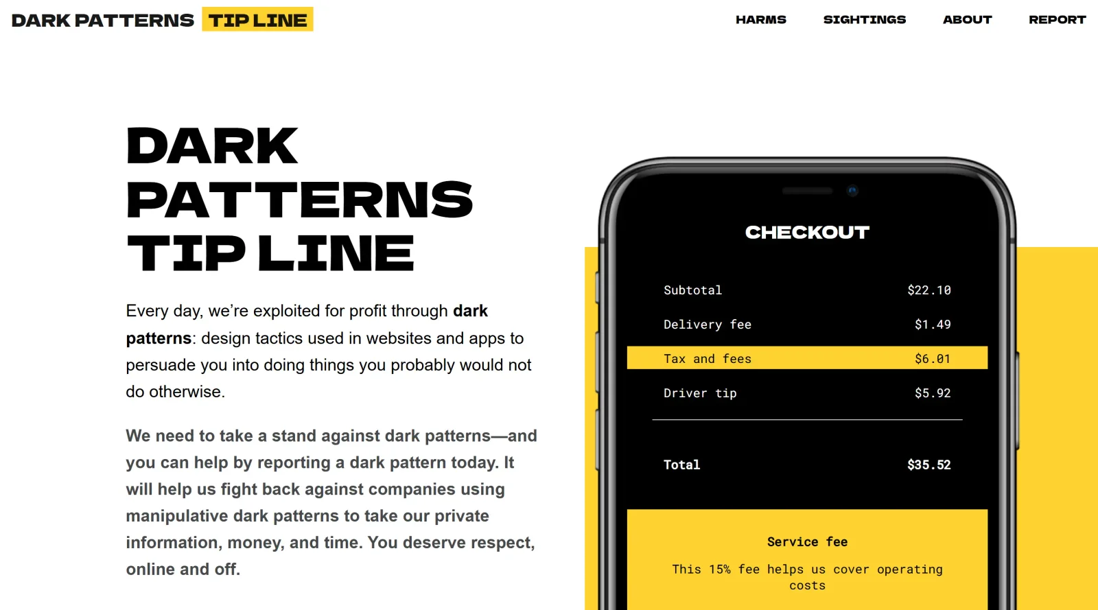 Dark Patterns Tip Line screenshot