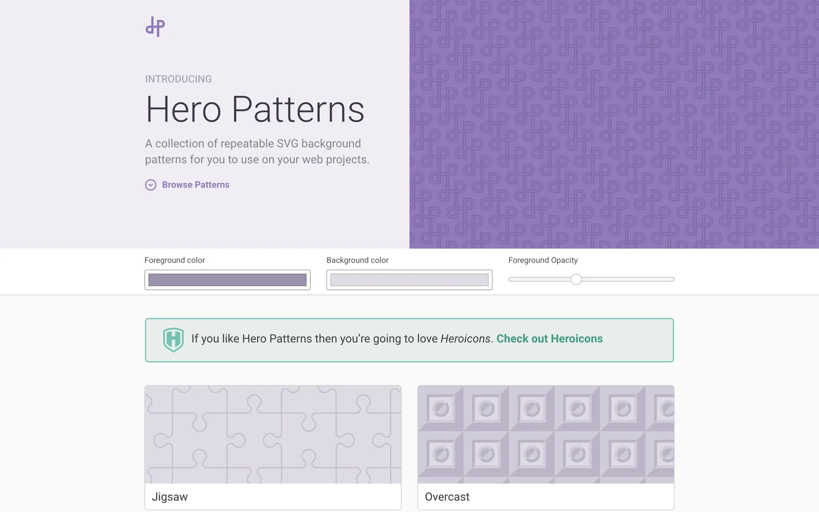 Hero Patterns screenshot