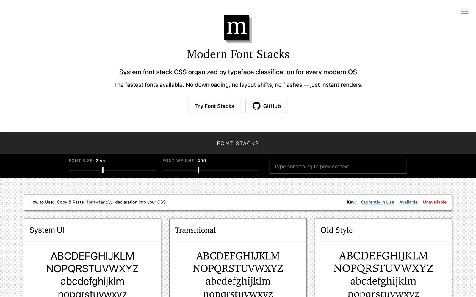 Modern Font Stacks screenshot