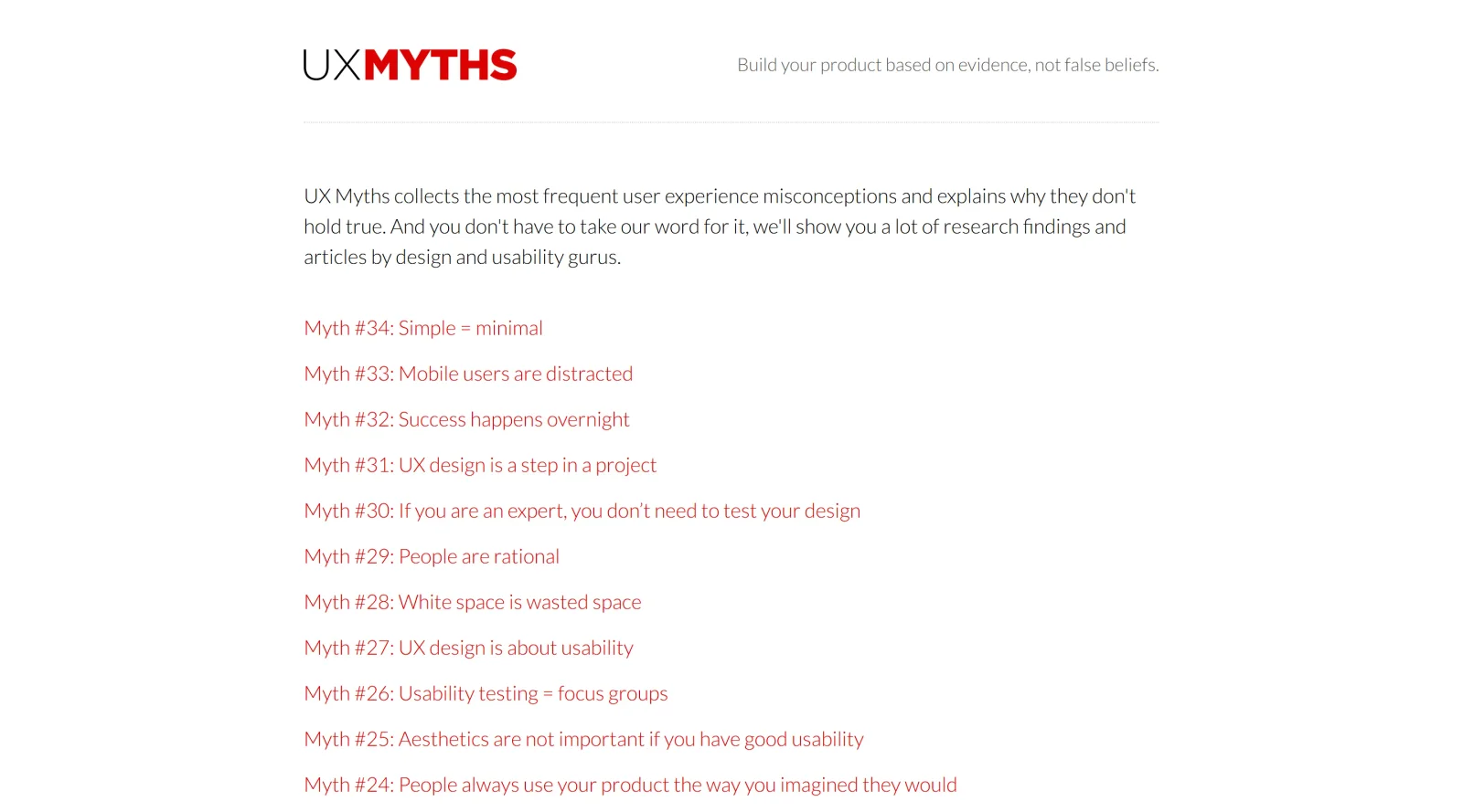 UX Myths screenshot