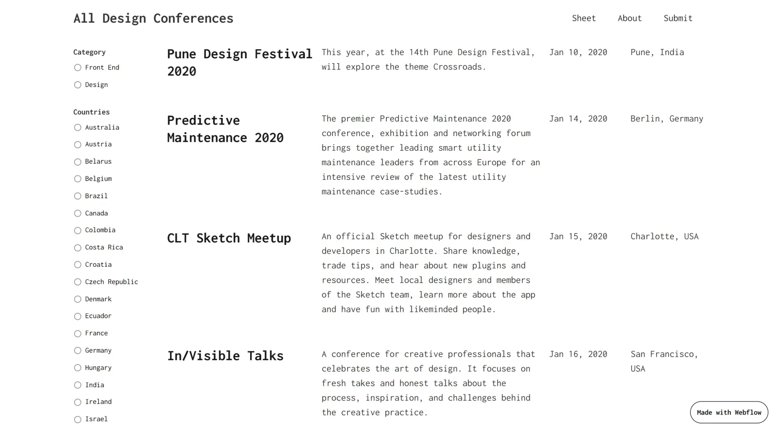 All Design Conferences screenshot