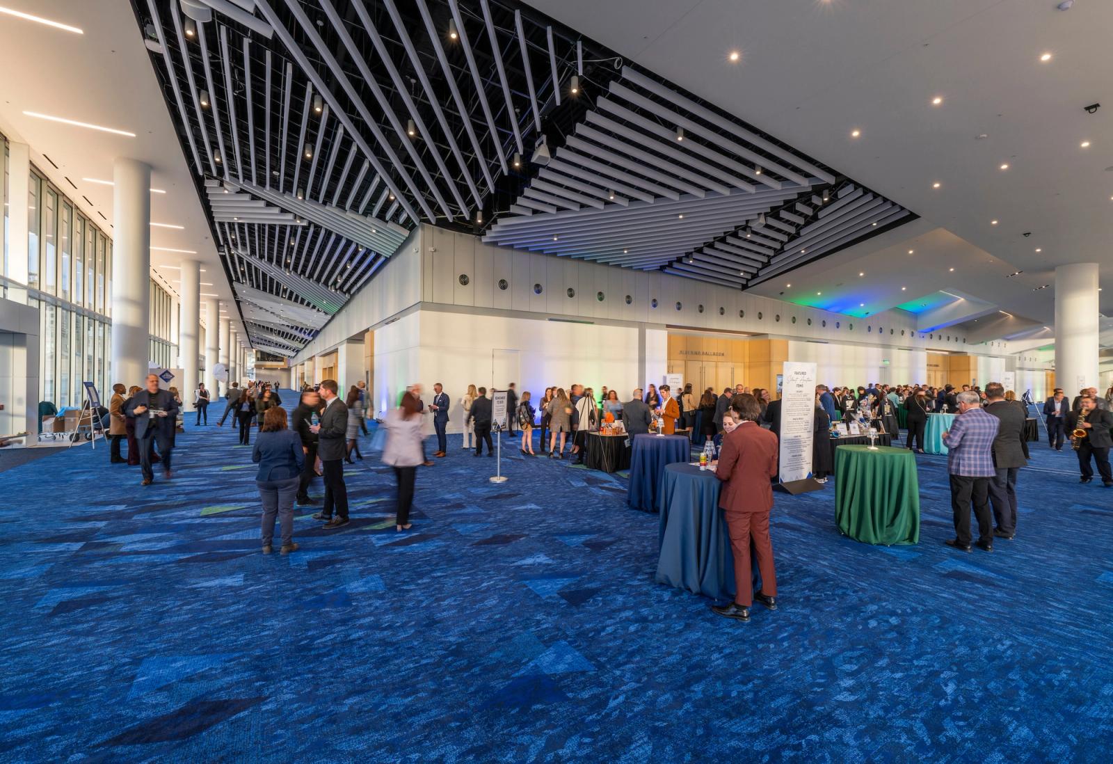 Convention center interior with acoustic ceiling