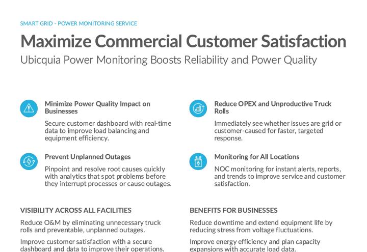 Solution sheet describing a smart grid power monitoring service for utilities and commercial customers