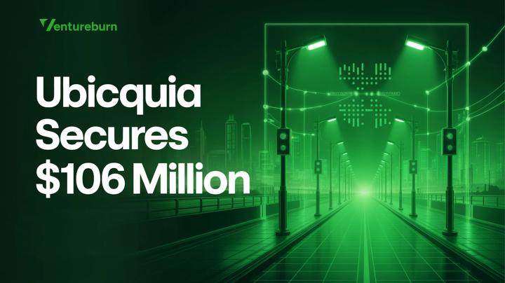 Green graphic showing streetlights and text reading “Ubicquia Secures $106 Million”
