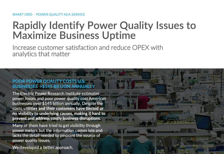 Solution sheet outlining a smart grid power quality monitoring service for utilities and commercial customers