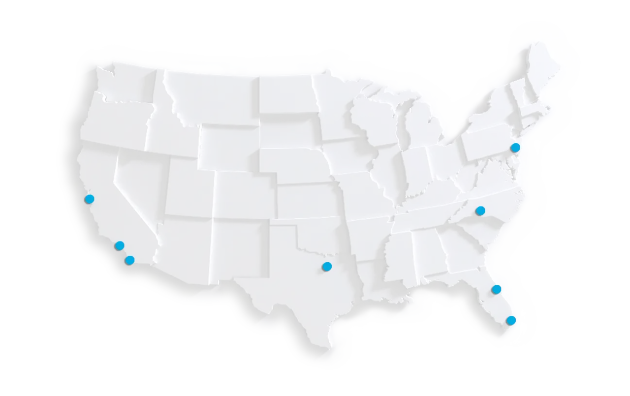 Map of the continental United States with points highlighting major installation locations