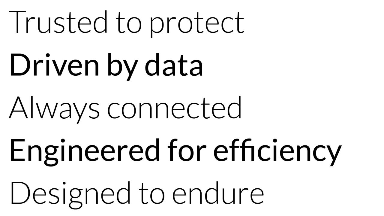 Trusted to protect, Driven by data, Always connected, Engineered for efficiency, Designed to endure