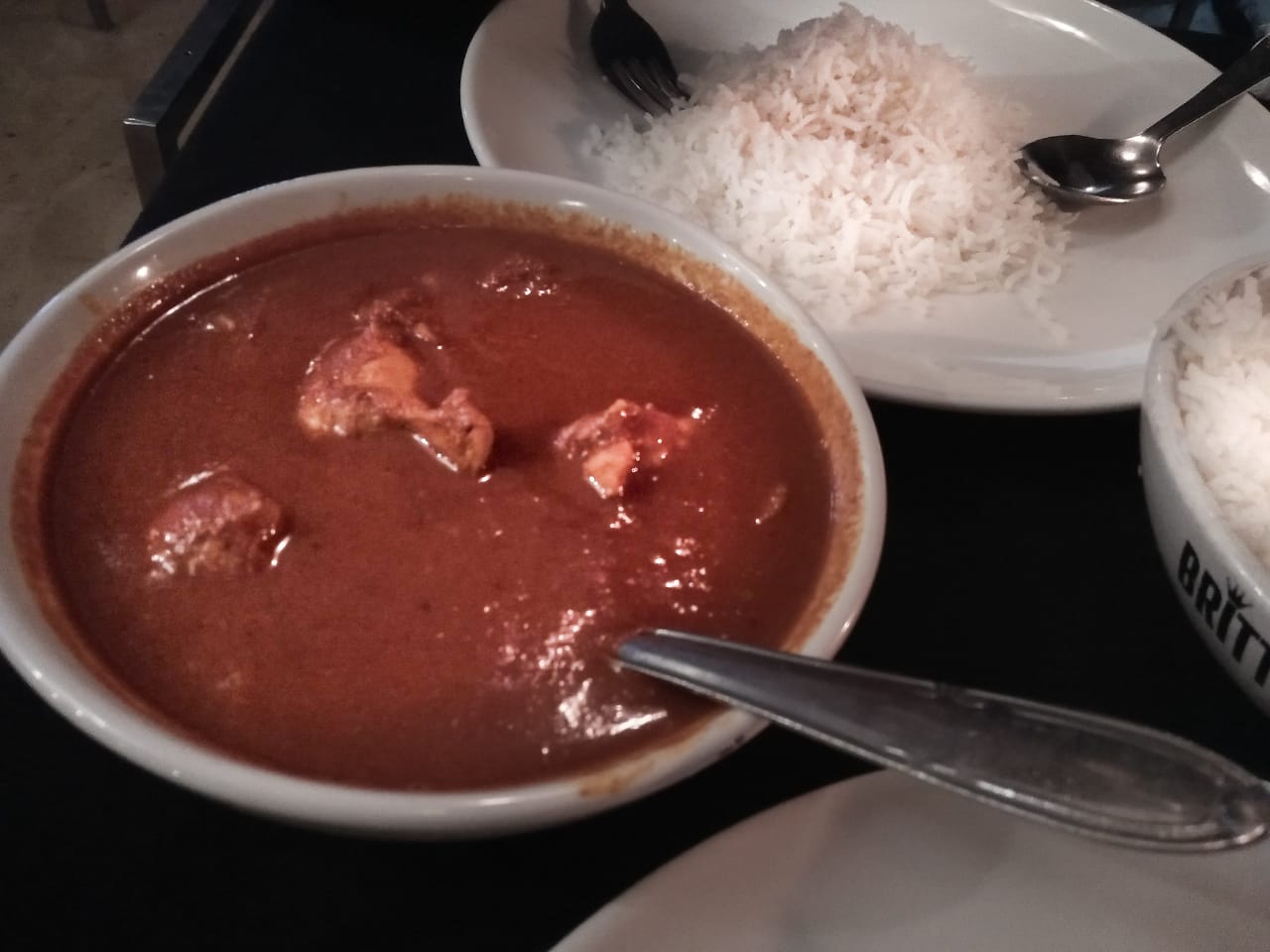 The chicken vindaloo with rice for dinner.
