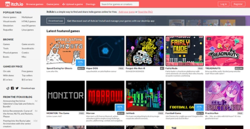 Screenshot of itch.io