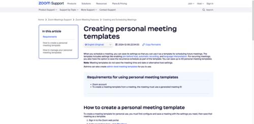 image of Creating personal meeting templates