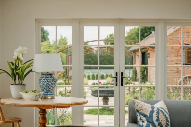 Dining room with timber doors