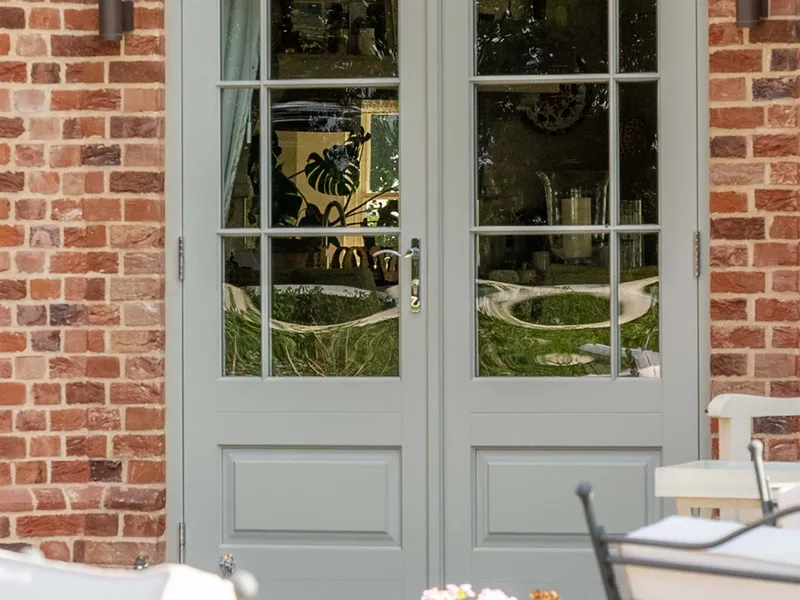 timber french doors with bespoke glazing pattern