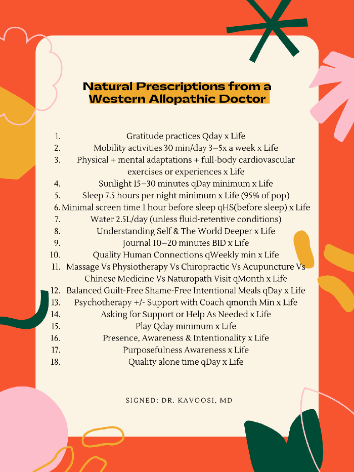 Dr. Kaveh's List of Natural Prescriptions