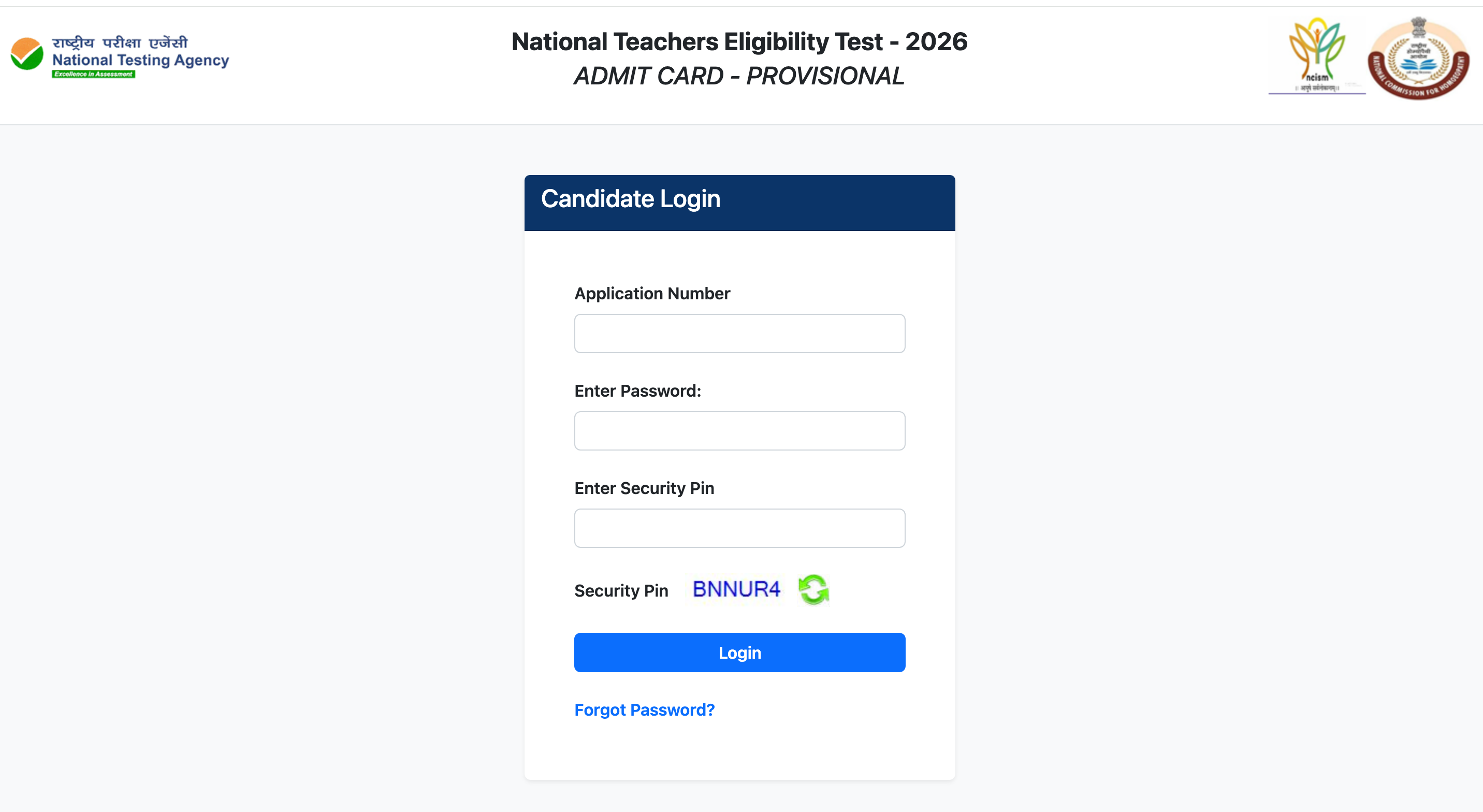 Official NTET 2026 Admit Card Download Login Portal at exams.nta.nic.in