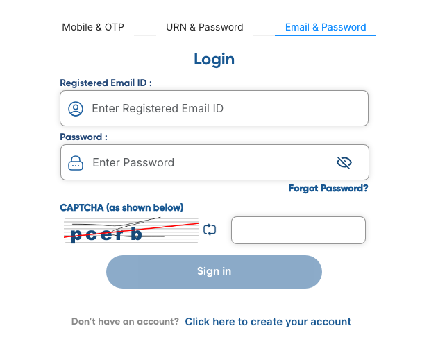 your Universal Registration Number (URN) with your password