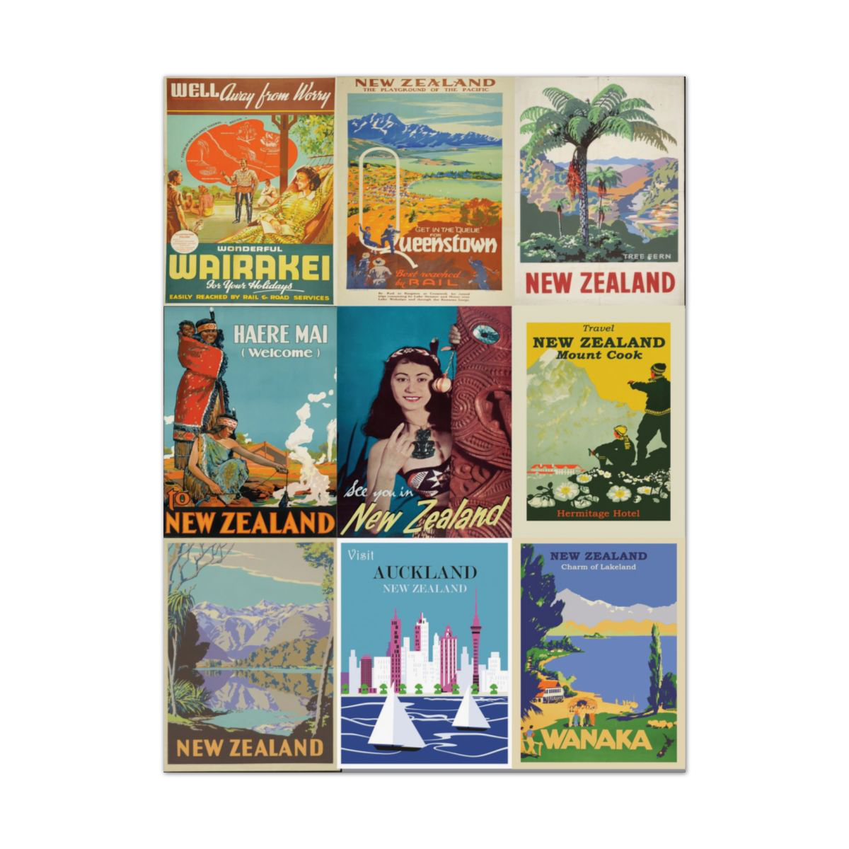 Vintage New Zealand Satin Posters - Travel Art Collection for Adventurers