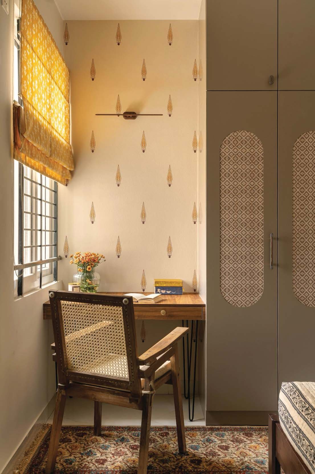 Compact study nook by a window