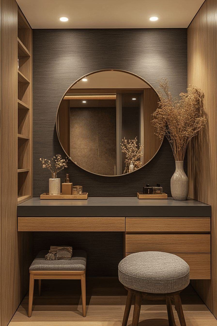 PU vanity unit with framed mirror and ribbed panelling