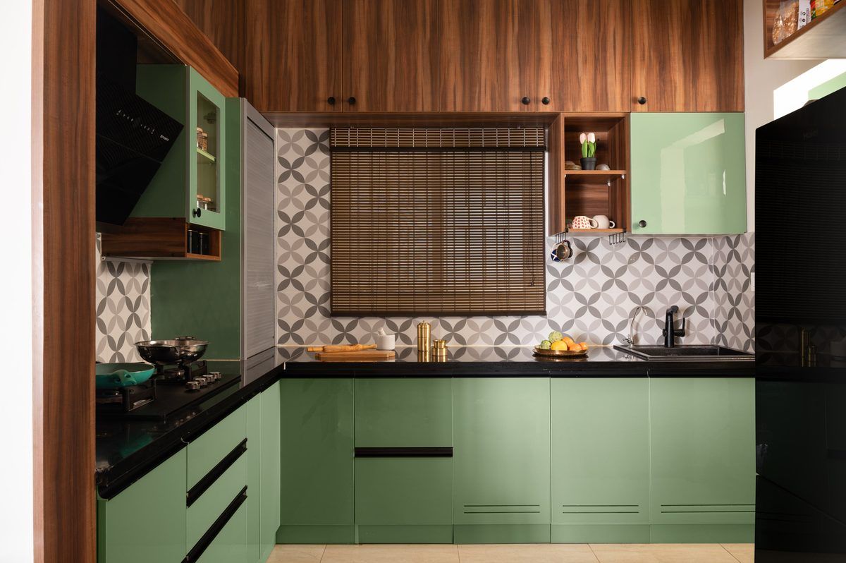 Sage green display cabinet with glass shutter, Project Vanilla Pad