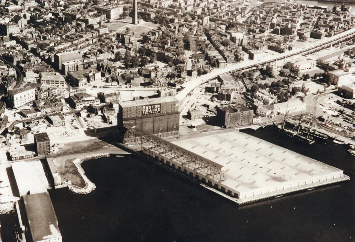 Historic aerial photograph of Charlestown and its waterfront